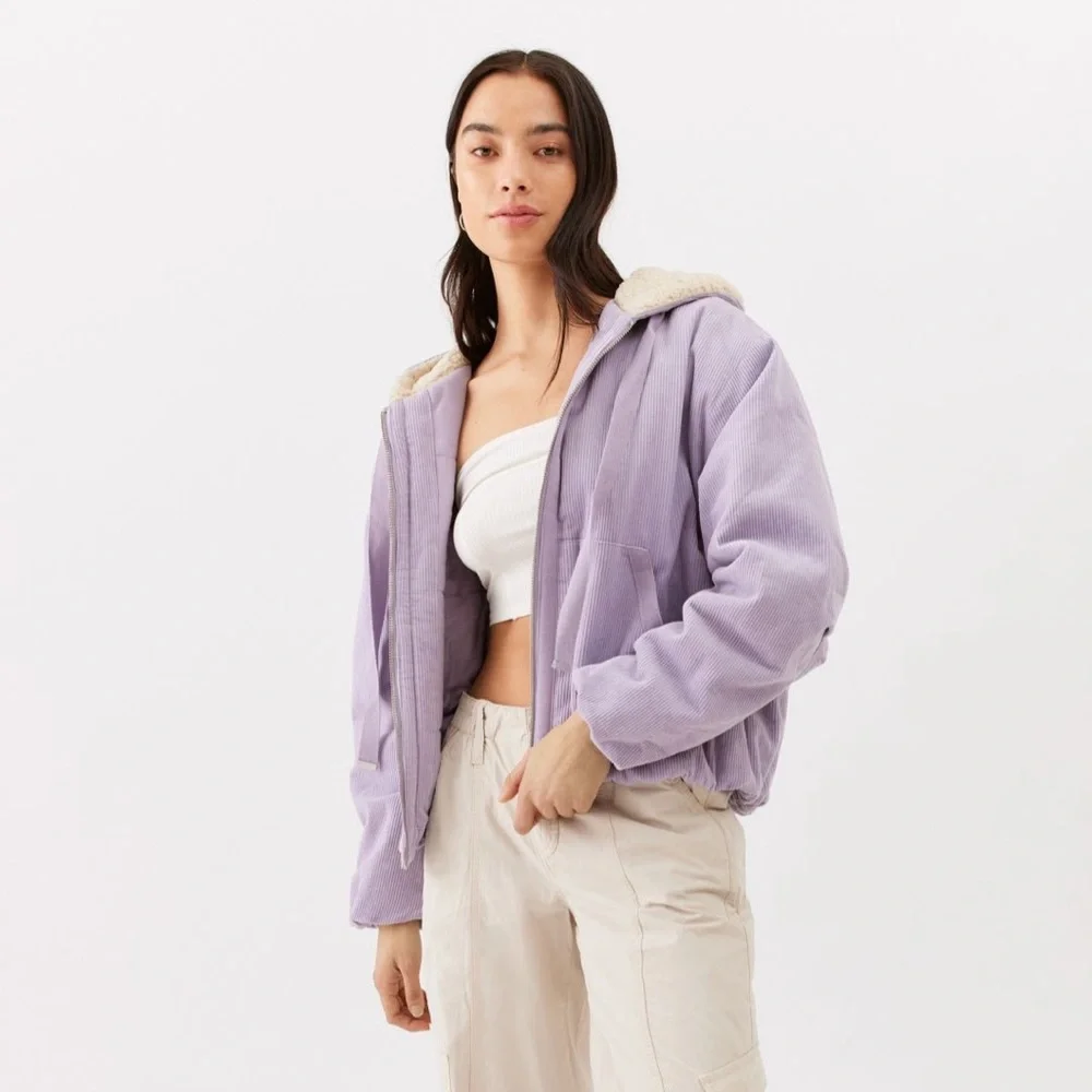 NWT UO Casey Corduroy Zip-Up Hooded Jacket Coat in Lavender - Picture 5 of 5
